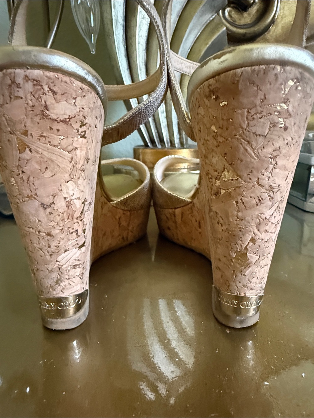 Jimmy Choo Metallic Rose Gold Slingback Peep-Toe Heels…. 100% AUTHENTIC - Picture 6 of 9